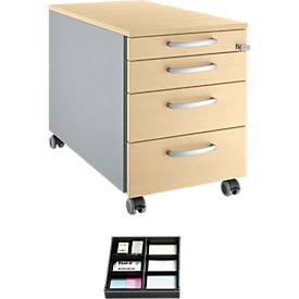 Schäfer Shop Select Rollcontainer 1233, Ahorn/Weißalu, inkl. Trennstegen für Schubladen
