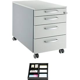 Schäfer Shop Select Rollcontainer 1233, Lichtgrau/Weißalu, inkl. Trennstegen für Schubladen