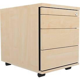 Schäfer Shop Select Rollcontainer 1233, Utensilienauszug + 3 Schubladen, abschließbar, Spanplatte, B 428 x T 600 x H 540 mm, Ahorn