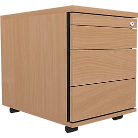 Schäfer Shop Select Rollcontainer 1233, Utensilienauszug + 3 Schubladen, abschließbar, Spanplatte, B 428 x T 600 x H 540 mm, Buche