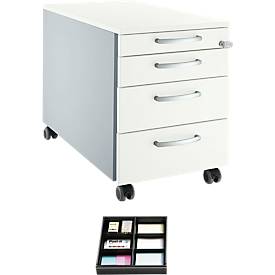 Schäfer Shop Select Rollcontainer 1233, Weiß/Weißalu, inkl. Trennstegen für Schubladen