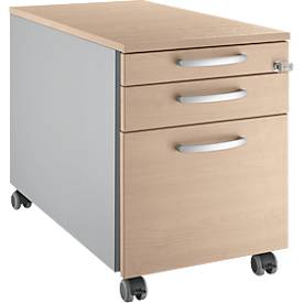 Schäfer Shop Select Rollcontainer 126, 1 Schublade, HR- & Utensilienauszug, runde Griffe, weißalu/Eiche-Dekor