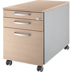 Schäfer Shop Select Rollcontainer 126, 1 Schublade, HR- & Utensilienauszug, runde Griffe, weißalu/Eiche-Dekor