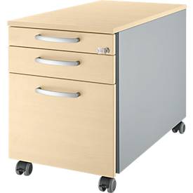 Schäfer Shop Select Rollcontainer 126, 1 Schublade, HR- & Utensilienauszug, runde Griffe, weißalu/weißalu/Ahorn-Dekor