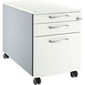Schäfer Shop Select Rollcontainer 126, 1 Schublade, HR- & Utensilienauszug, runde Griffe, weißalu/weißalu/weiß