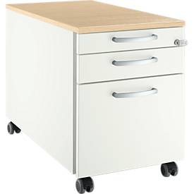 Schäfer Shop Select Rollcontainer 126, 1 Utensilienauszug, 1 Hängeregistratur-Auszug, 1 Schublade, Griff rund, B 435 x T 765 x H 577 mm, weiß/Ahorn-Dekor