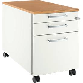 Schäfer Shop Select Rollcontainer 126,1 Utensilienauszug, 1 Hängeregistratur-Auszug, 1 Schublade, Griff rund, B 435 x T 765 x H 577 mm, weiß/Buche-Dekor