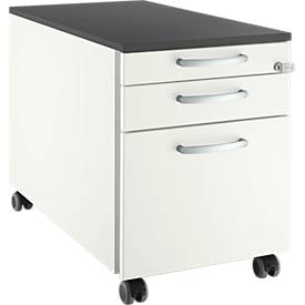 Schäfer Shop Select Rollcontainer 126, 1 Utensilienauszug, 1 Hängeregistratur-Auszug, 1 Schublade, Griff rund, B 435 x T 765 x H 577 mm, weiß/graphit