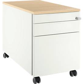 Schäfer Shop Select Rollcontainer 126, 1 Utensilienauszug, 1 Hängeregistratur-Auszug, 1 Schublade, mit Griffnut, B 435 x T 765 x H 577 mm, weiß/Ahorn-Dekor