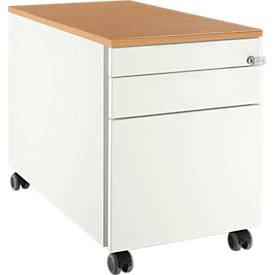 Schäfer Shop Select Rollcontainer 126, 1 Utensilienauszug, 1 Hängeregistratur-Auszug, 1 Schublade, mit Griffnut, B 435 x T 765 x H 577 mm, weiß/Buche-Dekor