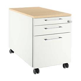Schäfer Shop Select Rollcontainer 126, 3 Schübe, Griff eckig, weiß/Ahorn-Dekor