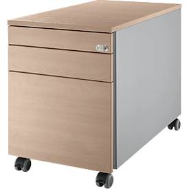 Schäfer Shop Select Rollcontainer 126, mit Griffnut, B 435 x T 765 x H 577 mm, weißalu/Eiche-Dekor