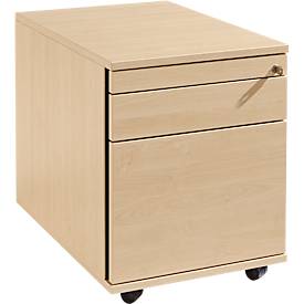 Schäfer Shop Select Rollcontainer 126, Utensilien- & HR-Auszug, Schubladen, abschließbar, Spanplatte, B 428 x T 600 x H 540 mm, Ahorn