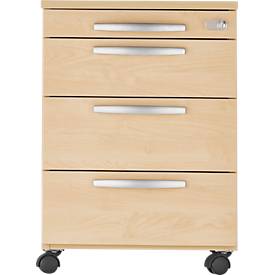 Schäfer Shop Select Rollcontainer LOGIN, 3 Schubladen, 1 Utensilienauszug, Zentralverriegelung, B 432 x T 580 x H 595 mm, Ahorn Dekor 