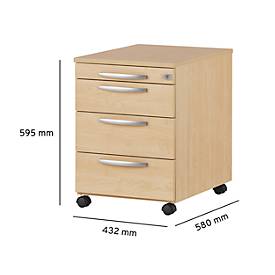 Schäfer Shop Select Rollcontainer LOGIN, 3 Schubladen, 1 Utensilienauszug, Zentralverriegelung, B 432 x T 580 x H 595 mm, Ahorn Dekor 