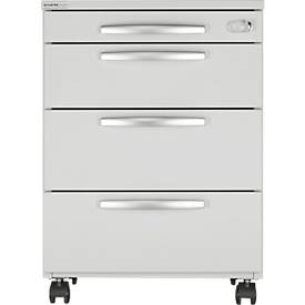 Schäfer Shop Select Rollcontainer LOGIN, 3 Schubladen, 1 Utensilienauszug, Zentralverriegelung, B 432 x T 580 x H 595 mm, lichtgrau 
