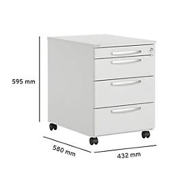 Schäfer Shop Select Rollcontainer LOGIN, 3 Schubladen, 1 Utensilienauszug, Zentralverriegelung, B 432 x T 580 x H 595 mm, lichtgrau 