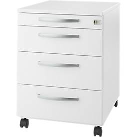 Schäfer Shop Select Rollcontainer LOGIN, 3 Schubladen, 1 Utensilienauszug, Zentralverriegelung, B 432 x T 580 x H 595 mm, weiß 