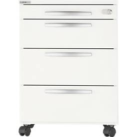 Schäfer Shop Select Rollcontainer LOGIN, 3 Schubladen, 1 Utensilienauszug, Zentralverriegelung, B 432 x T 580 x H 595 mm, weiß 