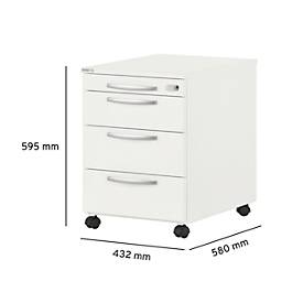 Schäfer Shop Select Rollcontainer LOGIN, 3 Schubladen, 1 Utensilienauszug, Zentralverriegelung, B 432 x T 580 x H 595 mm, weiß 