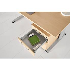 Schäfer Shop Select Rollcontainer LOGIN, 3 Schubladen, 1 Utensilienauszug, Zentralverriegelung, B 432 x T 580 x H 595 mm, weiß/Ahorn Dekor