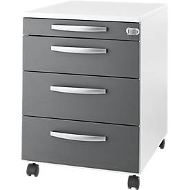 Schäfer Shop Select Rollcontainer LOGIN, 3 Schubladen, 1 Utensilienauszug, Zentralverriegelung, B 432 x T 580 x H 595 mm, weiß/graphit
