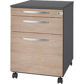 Schäfer Shop Select Rollcontainer Login, HR-Auszug+Utensilienauszug+Schublade, abschließbar, Holz, B 431 x T 580 x H 595 mm, graphit/Eiche