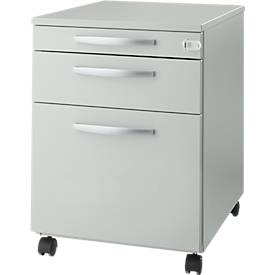 Schäfer Shop Select Rollcontainer Login, HR-Auszug+Utensilienauszug+Schublade, abschließbar, Holz, B 431 x T 580 x H 595 mm, lichtgrau/lichtgrau