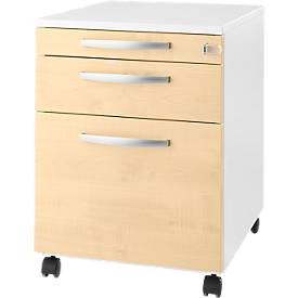 Schäfer Shop Select Rollcontainer Login, HR-Auszug+Utensilienauszug+Schublade, abschließbar, Holz, B 431 x T 580 x H 595 mm, weiß/Ahorn