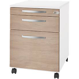 Schäfer Shop Select Rollcontainer Login, HR-Auszug+Utensilienauszug+Schublade, abschließbar, Holz, B 431 x T 580 x H 595 mm, weiß/Eiche