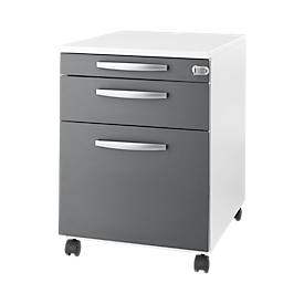 Schäfer Shop Select Rollcontainer Login, HR-Auszug+Utensilienauszug+Schublade, abschließbar, Holz, B 431 x T 580 x H 595 mm, weiß/graphit