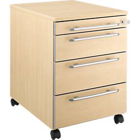 Schäfer Shop Select Rollcontainer Moxxo IQ 1233, runder Griff, 1 Utensilienfach, 3 Schübe, B 432 x T 580 x H 595 mm, abschließbar, Ahorn-Dekor
