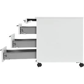 Schäfer Shop Select Rollcontainer Moxxo IQ 1233, runder Griff, 1 Utensilienfach, 3 Schübe, B 432 x T 580 x H 595 mm, abschließbar, lichtgrau 