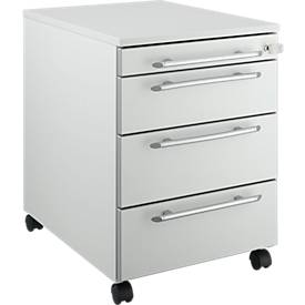 Schäfer Shop Select Rollcontainer Moxxo IQ 1233, runder Griff, 1 Utensilienfach, 3 Schübe, B 432 x T 580 x H 595 mm, abschließbar, lichtgrau