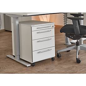 Schäfer Shop Select Rollcontainer Moxxo IQ 1233, runder Griff, 1 Utensilienfach, 3 Schübe, B 432 x T 580 x H 595 mm, abschließbar, lichtgrau