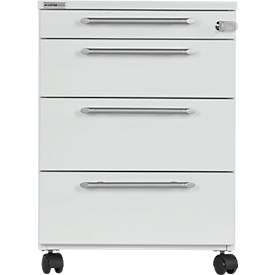 Schäfer Shop Select Rollcontainer Moxxo IQ 1233, runder Griff, 1 Utensilienfach, 3 Schübe, B 432 x T 580 x H 595 mm, abschließbar, lichtgrau