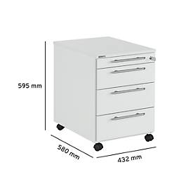 Schäfer Shop Select Rollcontainer Moxxo IQ 1233, runder Griff, 1 Utensilienfach, 3 Schübe, B 432 x T 580 x H 595 mm, abschließbar, lichtgrau