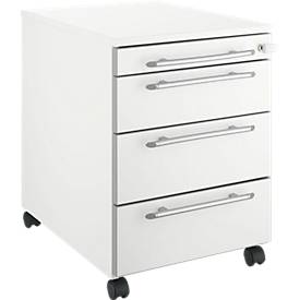 Schäfer Shop Select Rollcontainer Moxxo IQ 1233, runder Griff, 1 Utensilienfach, 3 Schübe, B 432 x T 580 x H 595 mm, abschließbar, weiß