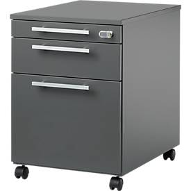 Schäfer Shop Select Rollcontainer SET UP, 1 Schublade, 1 Utensilienauszug, HR-Auszug, B 432 x T 580 x H 595 mm, graphit/graphit