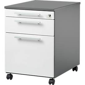 Schäfer Shop Select Rollcontainer SET UP, 1 Schublade, 1 Utensilienauszug, HR-Auszug, B 432 x T 580 x H 595 mm, graphit/weiß