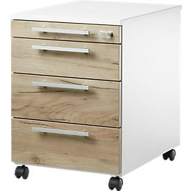 Schäfer Shop Select Rollcontainer SET UP, abschließbar, B 432 x T 580 x H 595 mm, weiß/eiche 
