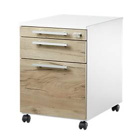 Schäfer Shop Select Rollcontainer SET UP mit HR, abschließbar, B 432 x T 580 x H 595 mm, weiß/eiche 