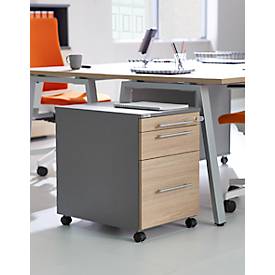 Schäfer Shop Select Rollcontainer Start Off 126, Utensilien-, Hängeregisterauszug, Schublade, abschließbar, B 432 x T 580 x H 595 mm, graphit/Eiche