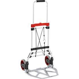 Schäfer Shop Select Sackkarre, Tragkraft 100 kg, klappbar, elastisches Spannband, 2 Bockrollen, Aluminium/Kunststoff, rot-schwarz-silber