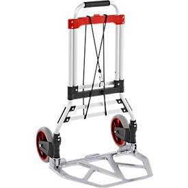 Schäfer Shop Select Sackkarre, Tragkraft 100 kg, klappbar, elastisches Spannband, 2 Bockrollen, Aluminium/Kunststoff, rot-schwarz-silber
