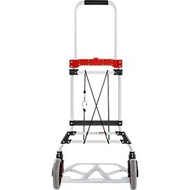 Schäfer Shop Select Sackkarre, Tragkraft 100 kg, klappbar, elastisches Spannband, 2 Bockrollen, Aluminium/Kunststoff, rot-schwarz-silber