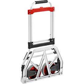 Schäfer Shop Select Sackkarre, Tragkraft 100 kg, klappbar, elastisches Spannband, 2 Bockrollen, Aluminium/Kunststoff, rot-schwarz-silber