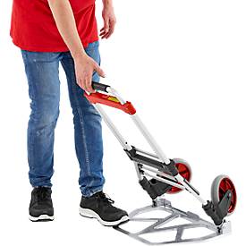 Schäfer Shop Select Sackkarre, Tragkraft 100 kg, klappbar, elastisches Spannband, 2 Bockrollen, Aluminium/Kunststoff, rot-schwarz-silber