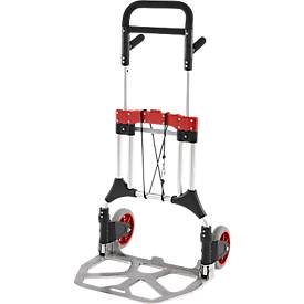 Schäfer Shop Select Sackkarre, Tragkraft 200 kg, klappbar, schwenkbare Handgriffe, Spannband, 2 Bockrollen, Aluminium/Kunststoff, rot-schwarz-silber