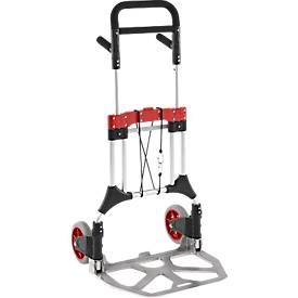 Schäfer Shop Select Sackkarre, Tragkraft 200 kg, klappbar, schwenkbare Handgriffe, Spannband, 2 Bockrollen, Aluminium/Kunststoff, rot-schwarz-silber